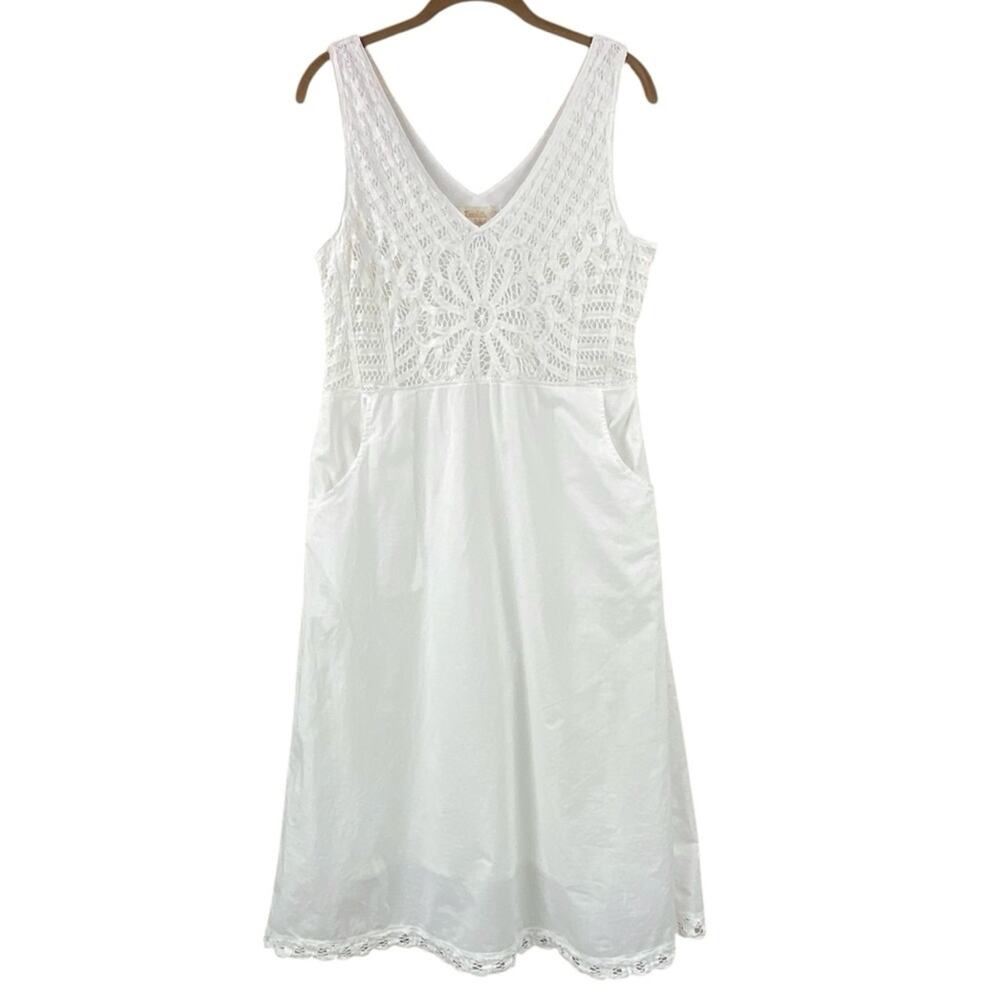 Kroshetta by Papillon White Cotton Midi Dress Size M/L Summer Wedding New W Tags